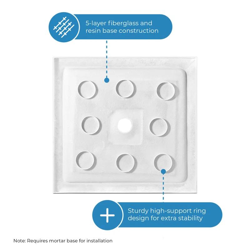 Ove Decors 15SBR-OLIV38-WHTWM OVE Decors 38" x 36" Rectangle Shower Base Pan, White Acrylic, Center Drain, Reversible Design