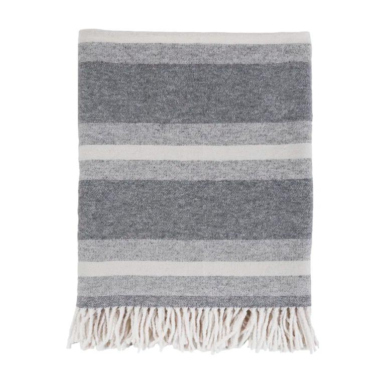 Alpine Luxurious Grey and Ivory Cotton Throw Blanket