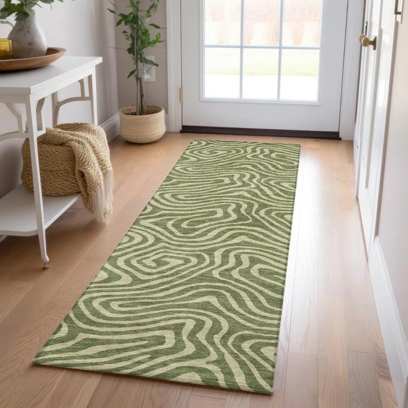 Machine Washable Indoor/Outdoor Chayden ACN1020 Olive Rug
