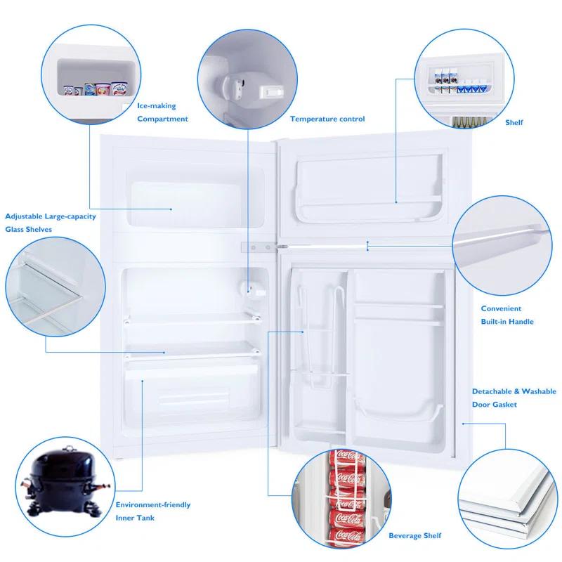 Costway Costway 3.2 Cubic Feet Portable Freestanding Mini Fridge with Freezer