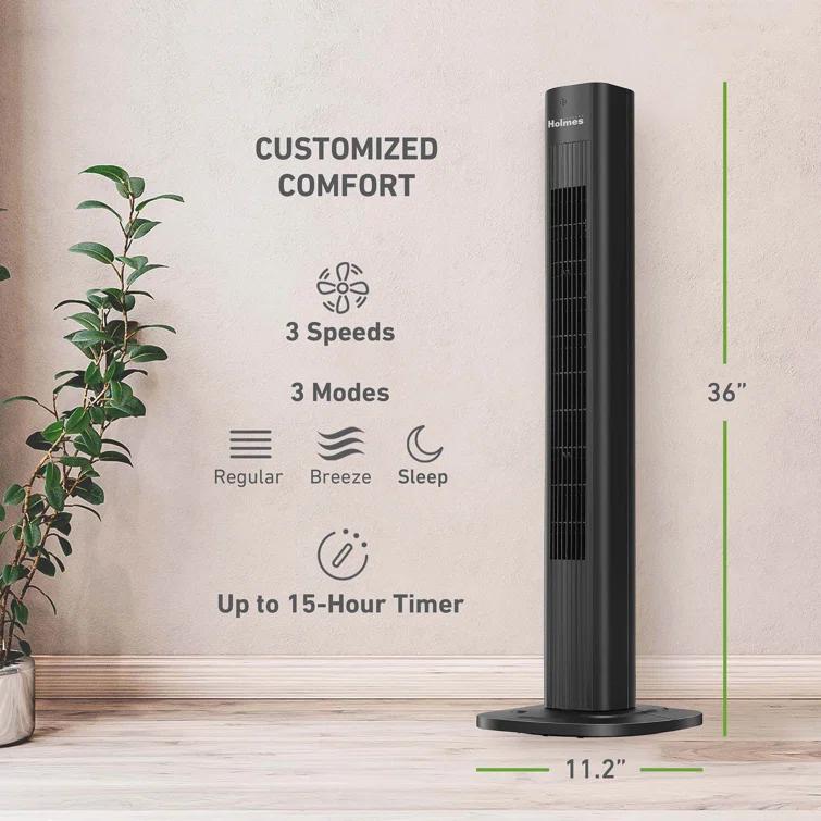 Holmes 36" SmartConnect Wi-Fi Oscillating Digital Tower Fan, 3 Speeds, Remote Control