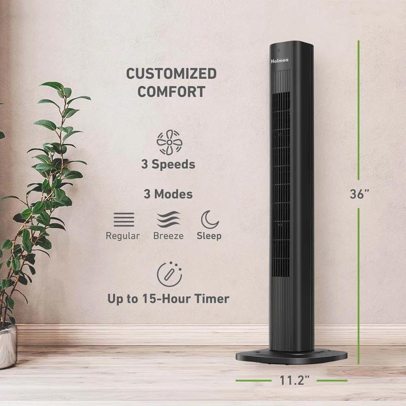 Holmes 36" SmartConnect Wi-Fi Oscillating Digital Tower Fan, 3 Speeds, Remote Control