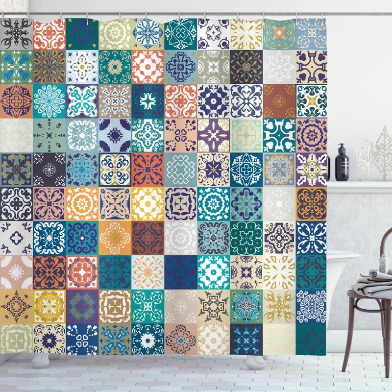 Patterned Shower Curtain with Hooks Included