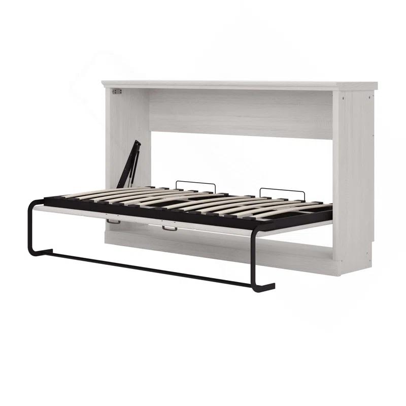 Impact Outdoor Twin Size Horizontal Murphy Bed, Hideaway Wall Bed, Folding Into Cabinet, Space Saving Furniture For Multipurpose Guest Room, Home Office, Rustic White