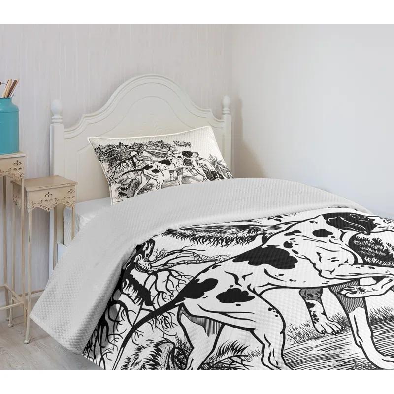 Ambesonne Ambesonne Hunting Bedspread Dogs in Forest Black White