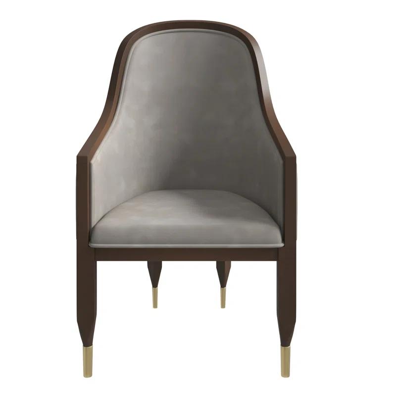 Everly Quinn Jacinto Dining Chair Upholstered In Leather With Rubberwood Frame And Legs With Gold Caps