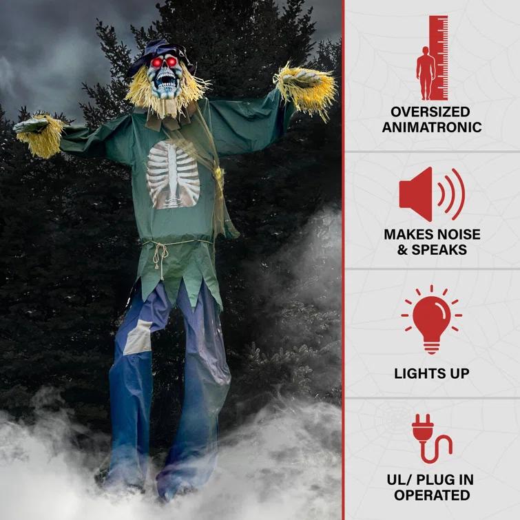 Haunted Hill Farm Haunted Hill Farm 15-ft. Animatronic Scarecrow for covered outdoor Halloween decoration