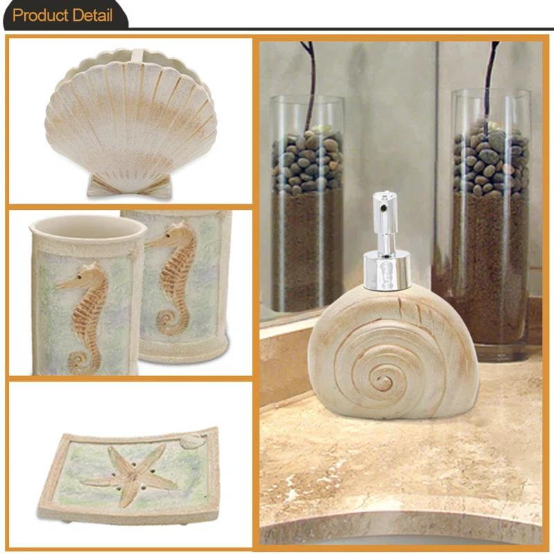 Rosecliff Heights Set, 5 PCS Beach Seashells Ensemble Set Includs Soap Dispenser, Soap Dish, Tumbler, Toothbrush Holder - Ivory Polyresin Set For Home, Office, Superior Hotel | Wayfair