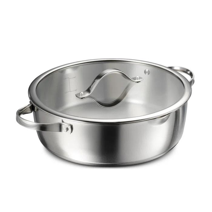 Tramontina Tramontina Tempo Tri-Ply Base Stainless Steel 6-Quart Braiser Pan with Glass Lid, Induction-Ready, Oven-Safe, Dishwasher-Safe