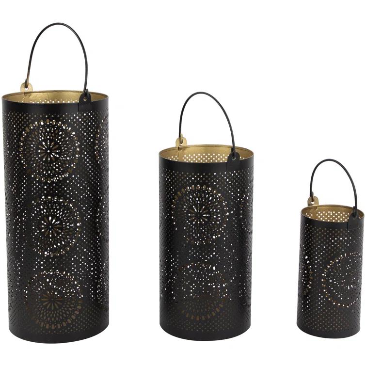 Dakota Fields Set of 3 Decorative Floral Cut-Out Pillar Candle Lanterns 12.5"