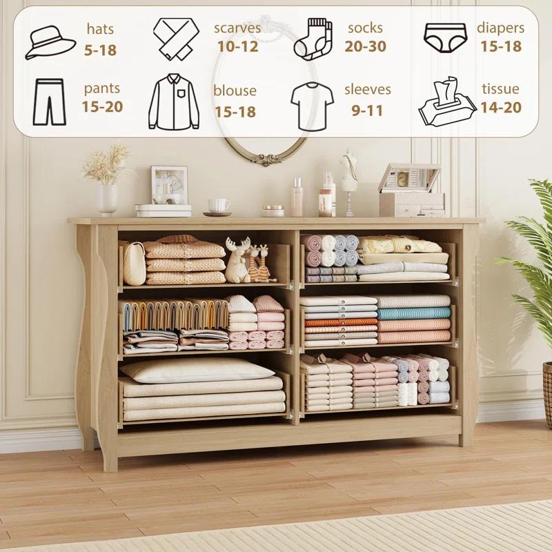 Breakwater Bay 6-Drawer Dresser - Tall Boho Dresser With Curved Legs, Rattan Accents, And Freestanding Storage For Living Room