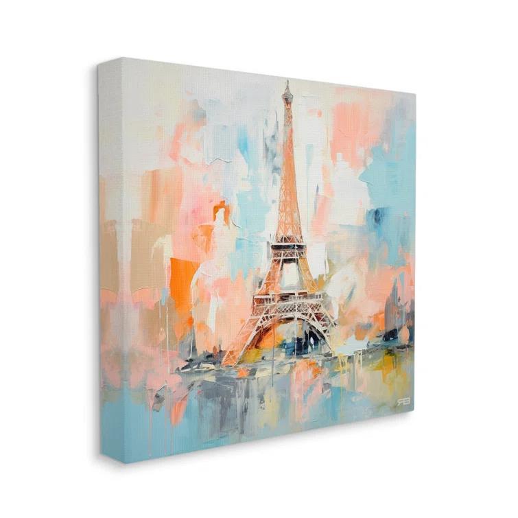 Stupell Industries bb-476-Framed Abstract Pink Eiffel Tower by RB Single Picture Frame Print on Canvas