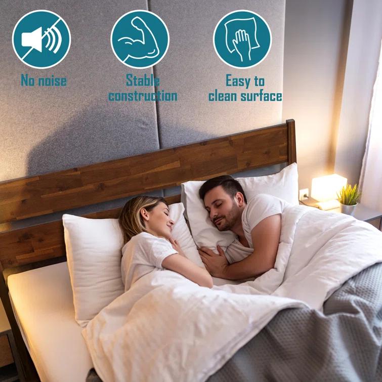 Acacia Callisto Solid Wood Bed Frame with Headboard, 800 lbs Capacity Bed Frame Compatible with All Mattresses, No Box Spring Needed, 5years Warranty