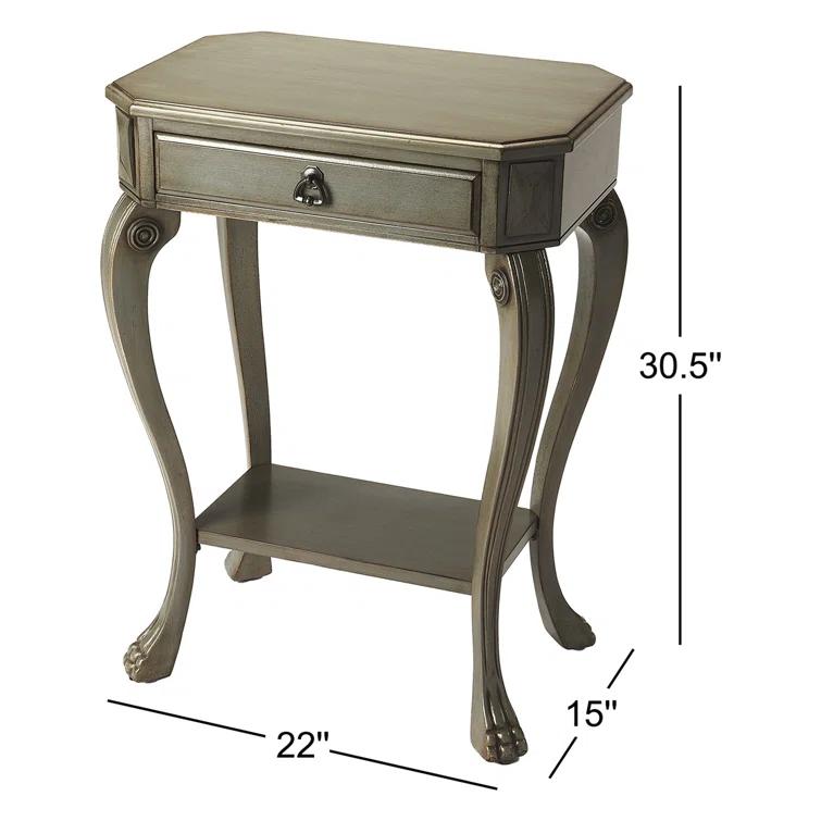 Silver Satin Wood and Metal Console Table with Storage