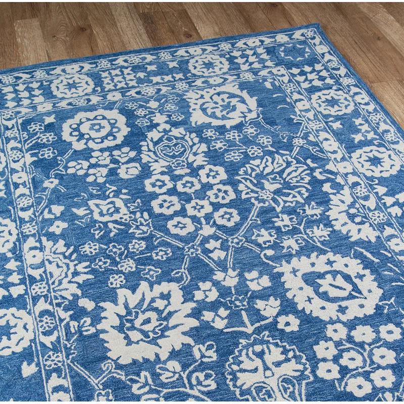 Cece Oriental Handmade Tufted Wool Blue/White Area Rug