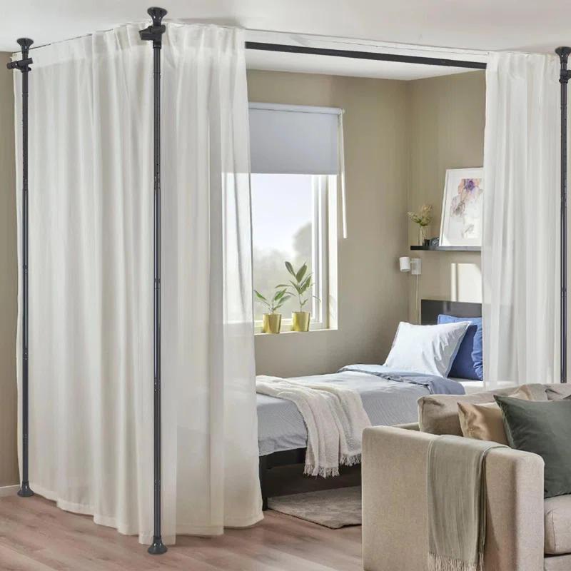 Rebrilliant Room Divider, No Drilling Curtain Rods Hanging Wall Divider For Room Separation, 120” Tall 114” Wide Adjustable Floor To Ceiling Partition Room Dividers, Heavy Duty Corner Room Divider Curtain Rods