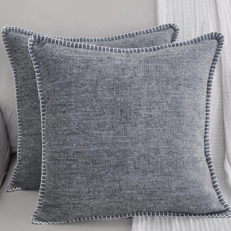 Oveesha Soft Chenille Throw Pillow Covers With Stitched Edge (Set of 2)