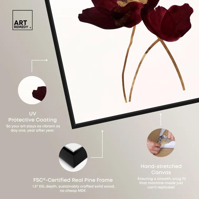 Art Remedy Art Remedy Wine Flowers Framed Floral Fine 1 Piece Canvas Wall Art 57114