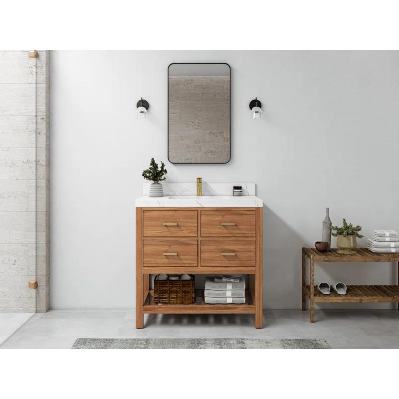Willow Collections Parker Teak 36'' Single Bathroom Vanity with Quartz Top