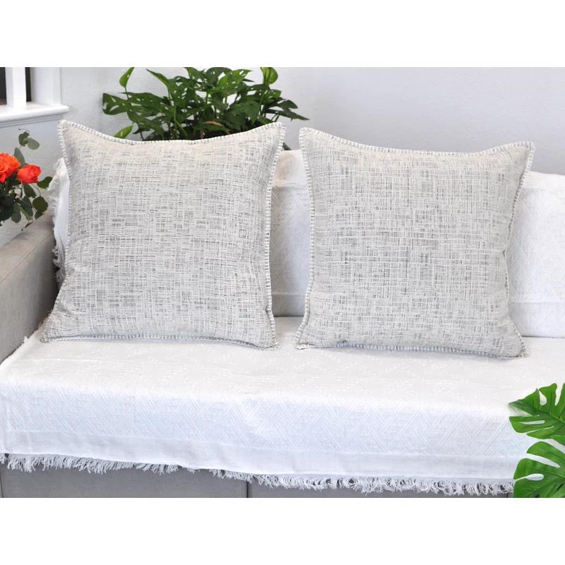 Oveesha Tassel Soft Chenille Throw Pillow Covers With Stitched Edge (Set of 2)