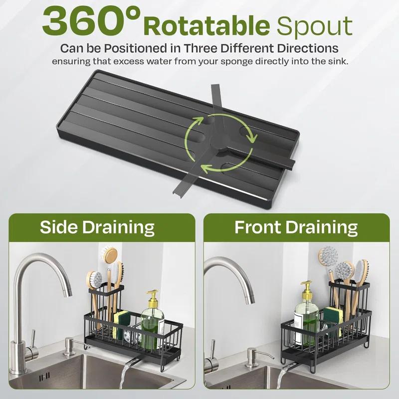 WKING Stainless Steel Kitchen Sink Caddy Organizer With Draining Tray, Rustproof Sponge Holder For Sink, Adjustable Compartments, Space-Saving Design