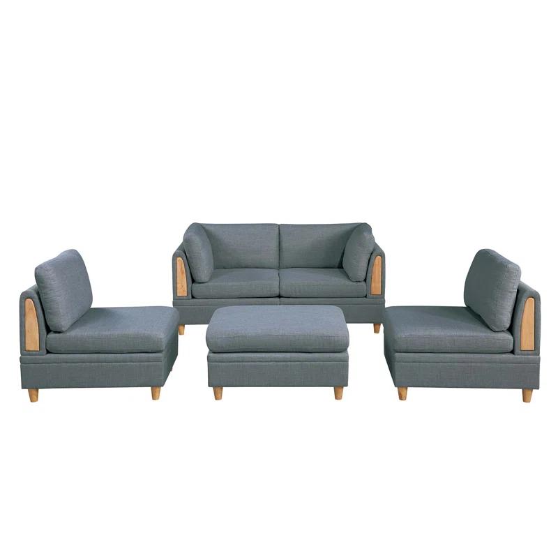 Beyong Living Room Furniture Corner Wedge Steel Color Dorris Fabric 1pc Cushion Wedge Sofa Wooden Legs