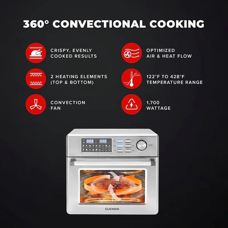 Cuckoo Electronics CUCKOO Air Oven | 18 Preset Modes, 360 Convectional Cooking, Premium Interior & Exterior, All accessories included Black/Stainless Steel CAFO-A2601S