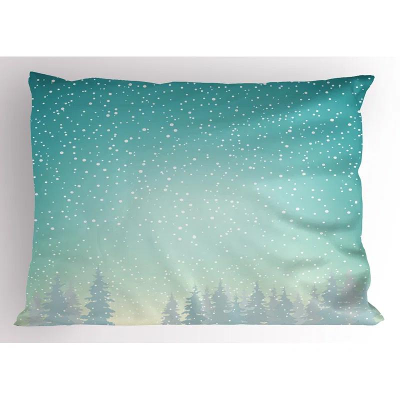 Ambesonne Ambesonne Winter Pillow Sham 2 Pack Spruce Forest Snow Woods Turquoise White