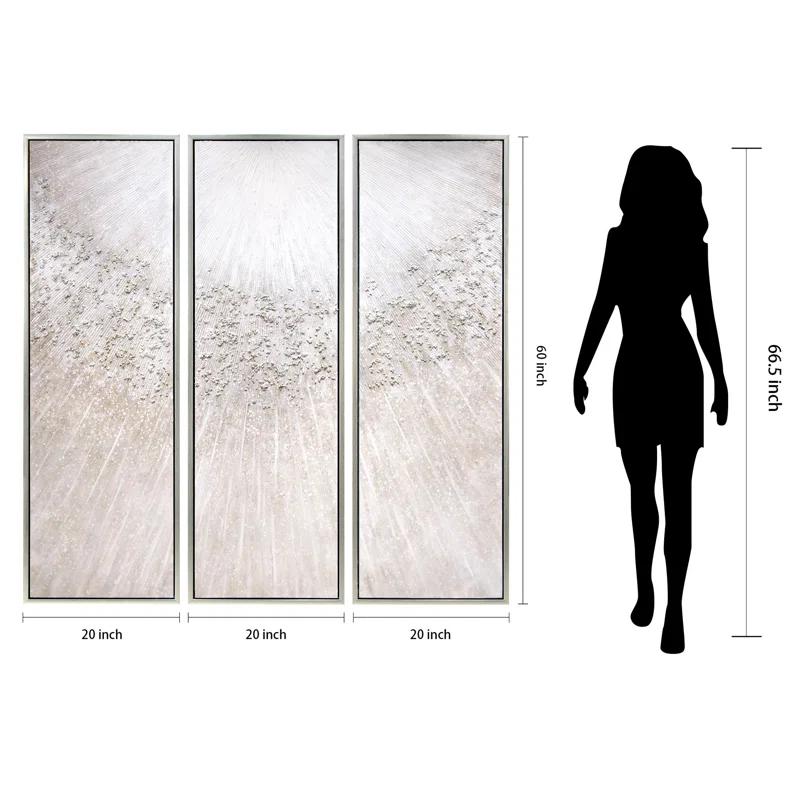 Empire Art Direct Silver Radiant Trio Textured Glitter Hand Painted Framed Canvas Wall Art with Silver Leaf