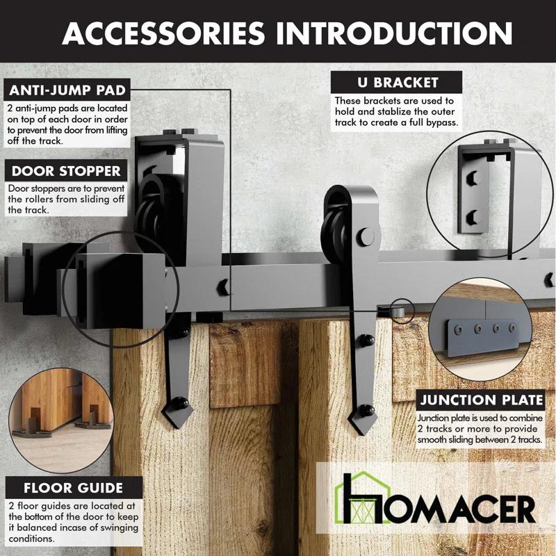 Homacer Black Rustic Arrow Design Double Track Bypass Two Door Hardware Kit( Door Not Included)