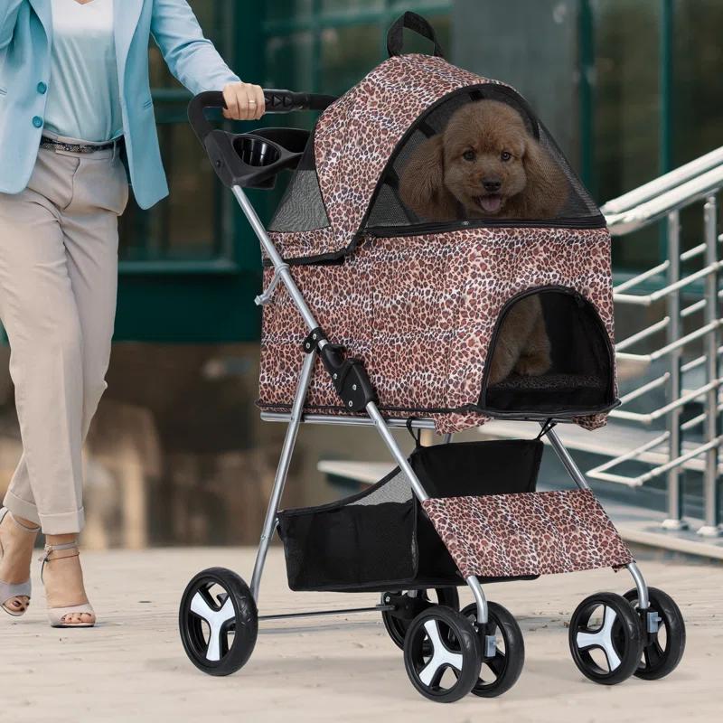 MoNiBloom Folding Pet Stroller, Foldable Dog Jogger Stroller with Detachable Carrier, Basket and Cup Holder