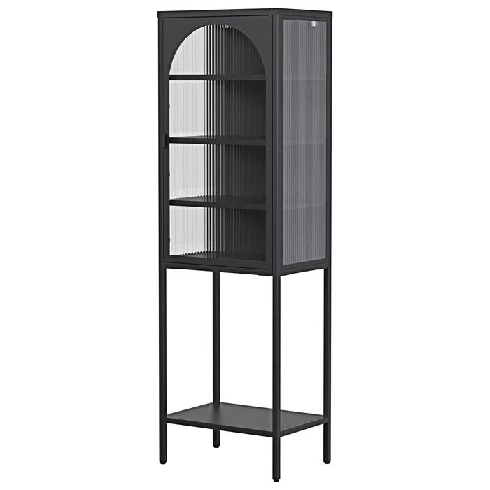 wendeway Metal Glass Door Display Storage Cabinet - 5-Tier Cube Bookshelf Storage Cabinet With 3 Adjustable Shelves For Kitchen | Wayfair