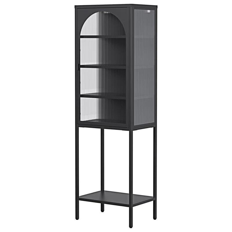 wendeway Metal Glass Door Display Storage Cabinet - 5-Tier Cube Bookshelf Storage Cabinet With 3 Adjustable Shelves For Kitchen | Wayfair