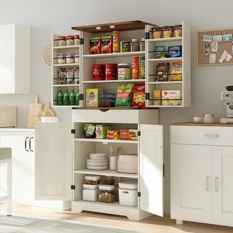 72'' Kitchen Storage Pantry Cabinet, Tall Deajah With 8 Door Shelves, 2 Cabinets And 1 Drawer, Freestanding Cupboard For Kitchen, Dining Room, Bathroom, Laundry