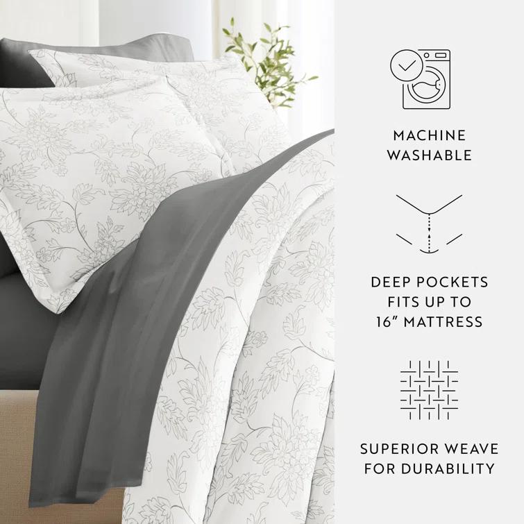 IEnjoy Home 8-Piece Reversible Bedding Bundle - Patterned Duvet Cover, Comforter Insert and Solid Sheet Set