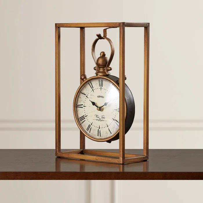 Alcott Hill® Canete Traditional Roman Numeral Metal Quartz Movement / Crystal Tabletop Clock in Brass