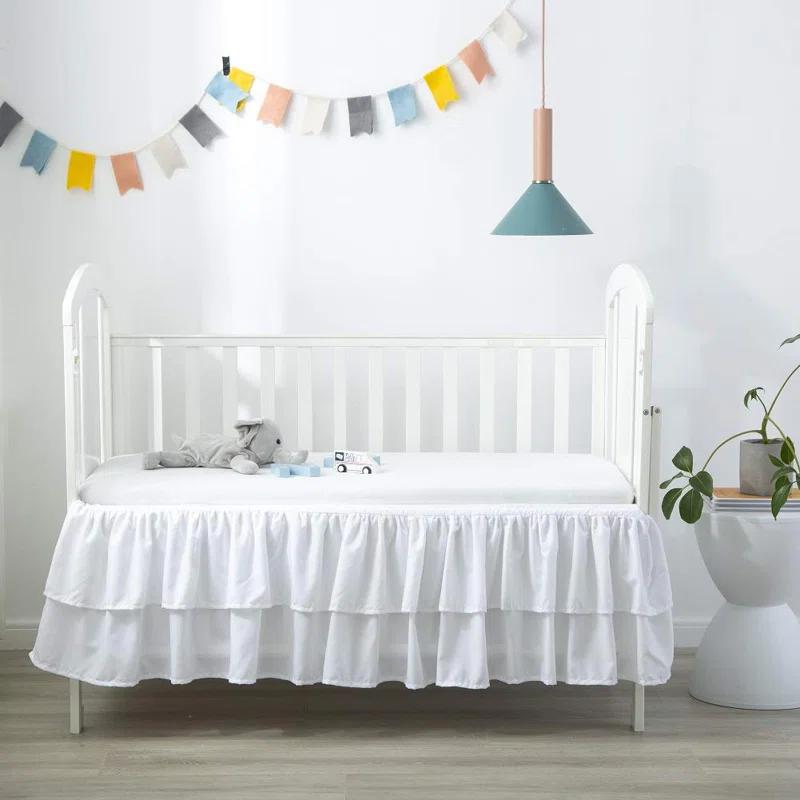 shuoli White Ruffled Crib Bed Skirt Double Layer Nursery Toddler Dust Ruffle Bedding Skirt 14" Deep Drop