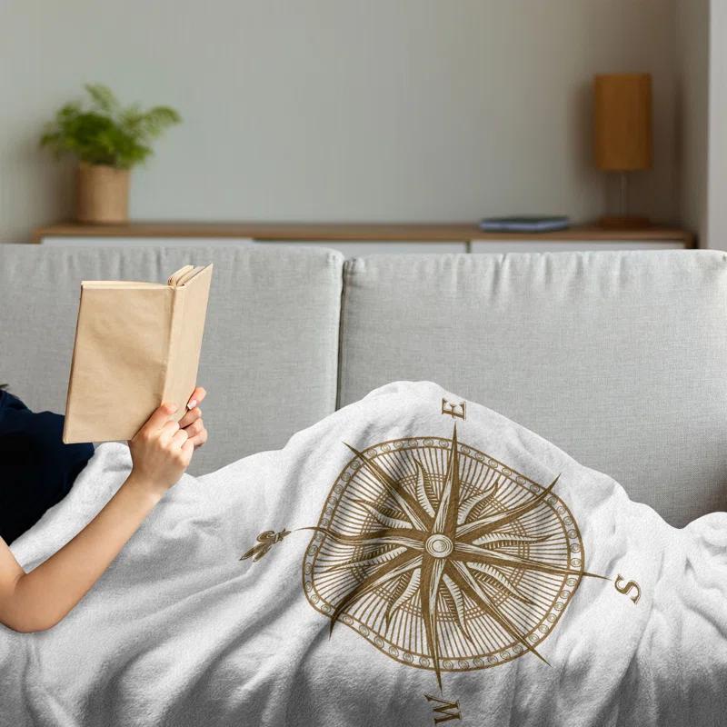 Ambesonne Ambesonne Compass Fleece Throw Blanket Sailing Marine Pale Brown