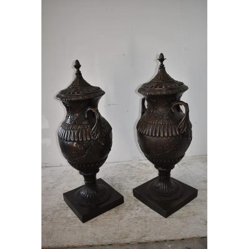 NIFAO A Pair Of Urns or Vases Made of Pure Bronze Size: 21" x 18" x 47"H