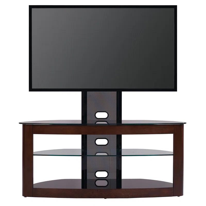 Orren Ellis Tol Curved Wood TV Stand Mount, 3 Open Shelves for Up to 85" TVs