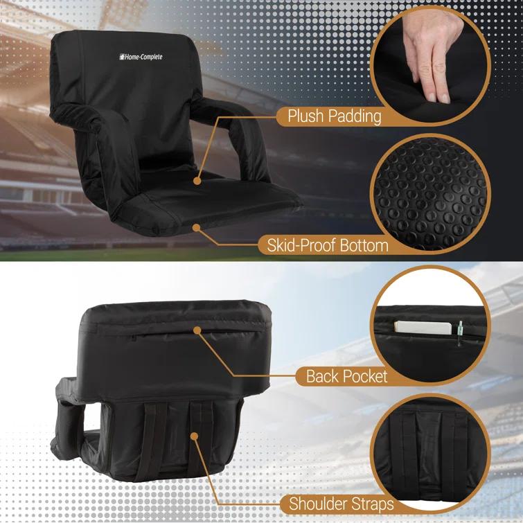 Home-Complete Stadium Seat Chair - Bleacher Cushion with Padded Back Support Armrests 6 Reclining Position