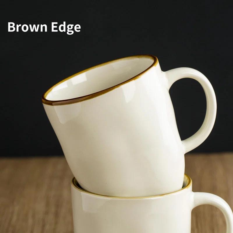 FAST APPLIANCES LLC Coffee Mugs Set Of 4, Ocean Square 13Oz Coffee Cup Set With Handle For Cocoa, Milk, Hot Chocolate, Tea, Water, Stoneware Cups For Kitchen, Microwave And Dishwasher Safe, Vanilla White