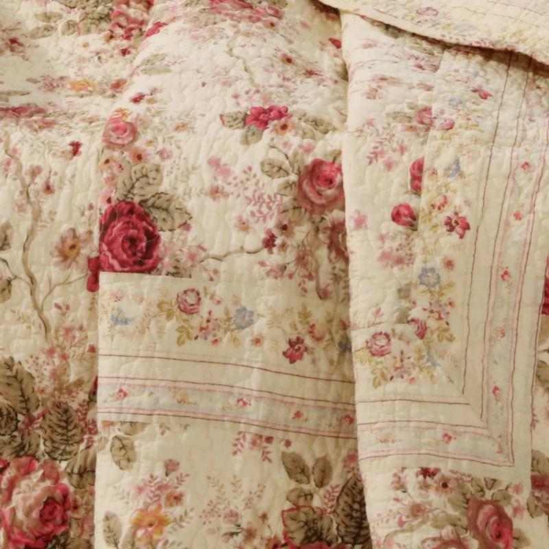 Antique Rose Quilted Reversible Cotton Throw