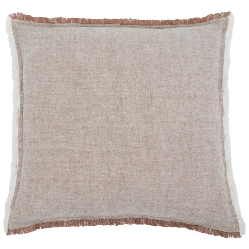 Blush and White 20x20 Woven Throw Pillow with Fringe