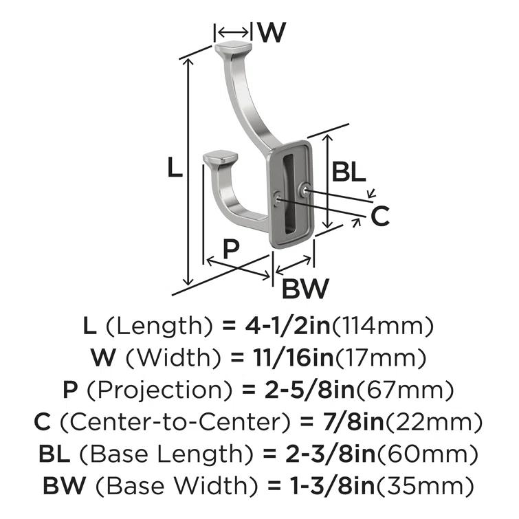 Amerock Alder Transitional Double Prong Decorative Wall Hook