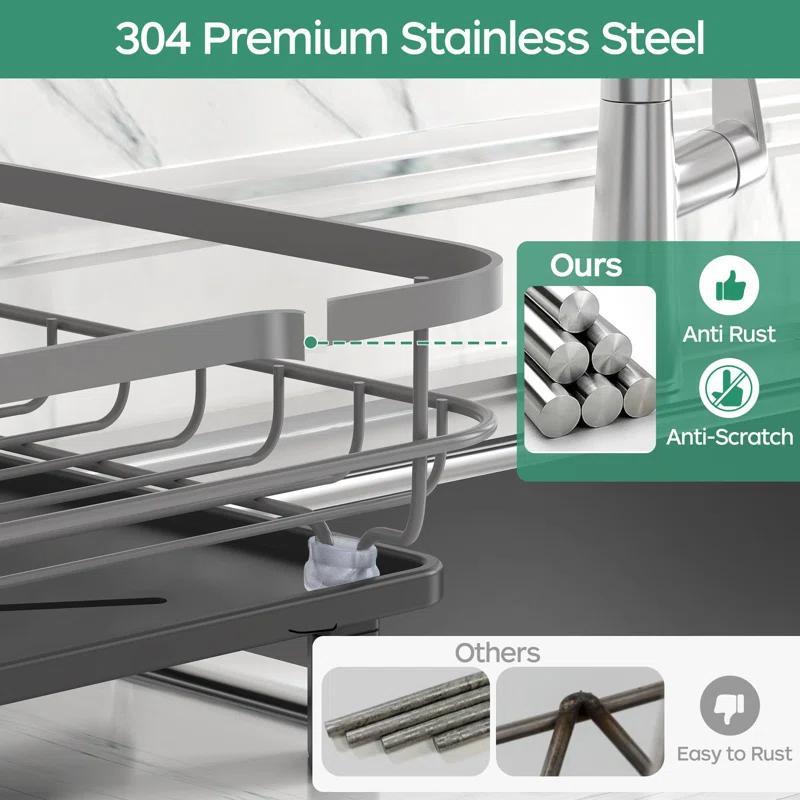 R&M Furniture Stainless Steel Rustproof Dish Drying Rack - Sturdy Dish Drainer for Kitchen Countertops with Drainer Plate, Multifunctional Design, Suitable for a Variety of Kitchen Utensils, Dimensions 16.2“ (L) x 12.6” (W)