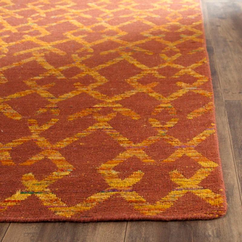 Straw Patch Hand Woven Flat Weave Wool & Cotton Geometric Rug