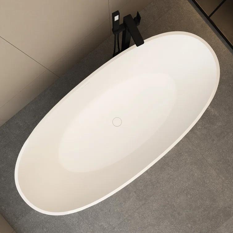 TCYO 65 in. x 30 in. Solid Surface Freestanding Soaking Bathtub with Center Drain in Matte White TYMYBT11-65MW