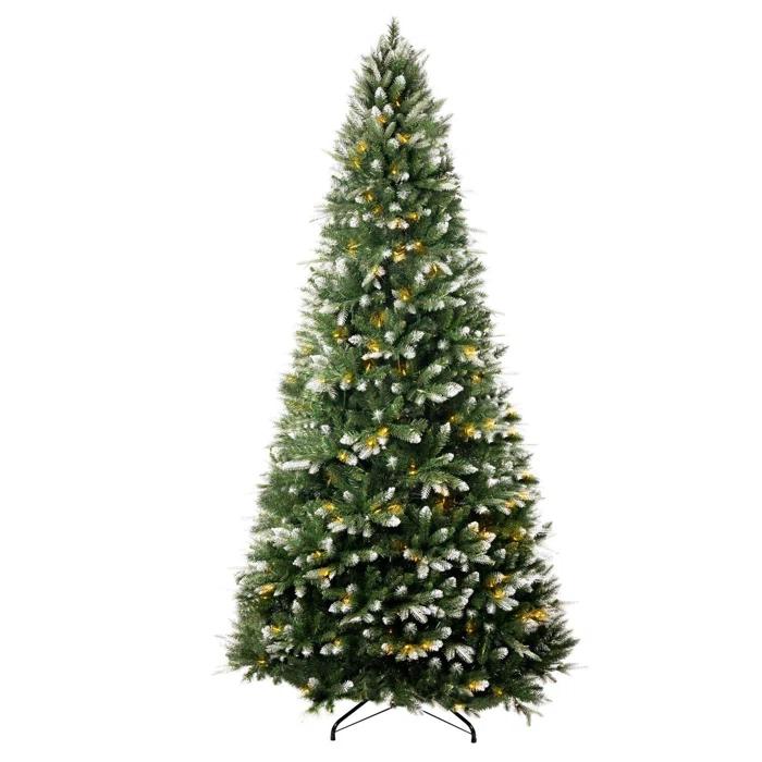 The Holiday Aisle® Traditional Pre-Lit Artificial Fir Christmas Tree, White Tip Warm Lighted Christmas Tree with Stand