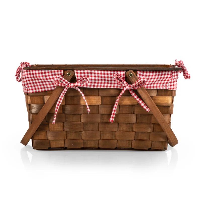 Picnic Time Kansas Handwoven Wood Picnic Basket - Large Basket with Tabletop Lid